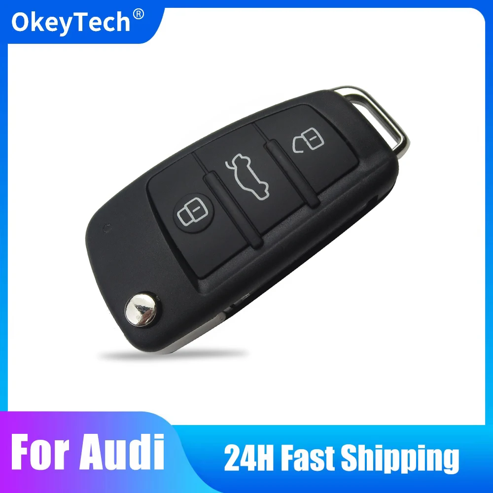 OkeyTech 3 botões flip fold remoto chave do carro escudo keyless entrada kd chave capa caso para audi a6l q7 a2 a3 a4 a6 a6l a8 tt sem lâmina