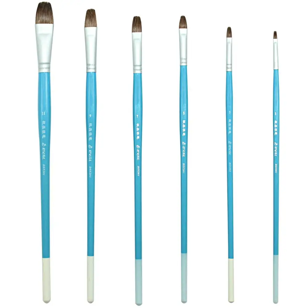 

6pcs/set Weasel Hair Artist Paint Brushes Filbert Shape Acrylic Blue Long Rod Watercolor Gouache Brush Professional Art Supply