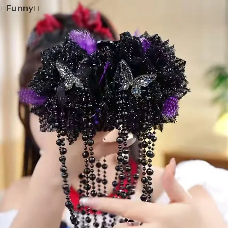 Vintage Tassel Flowers Hair Claw Exquisite Floral Shark Clip Spinki do włosów Kobiety Temperament Nakrycia głowy Akcesoria do włosów Prezenty dla dziewczynek — zdjęcie 4