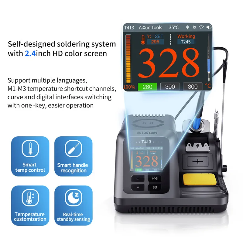 AIXUN T413 200W Integrated Intelligent Soldering Station Compatible T245/T225 Handle with Voice Control PCB Welding Table