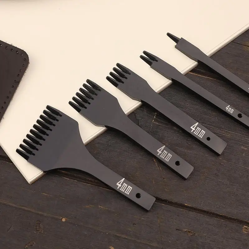 1pc 4mm Leather Oblique Chisel Rhombus Teeth Stitching Hole Punch Tools French Style Oblique Cut 2.7/3.0/3.38/3.85mm Prongs