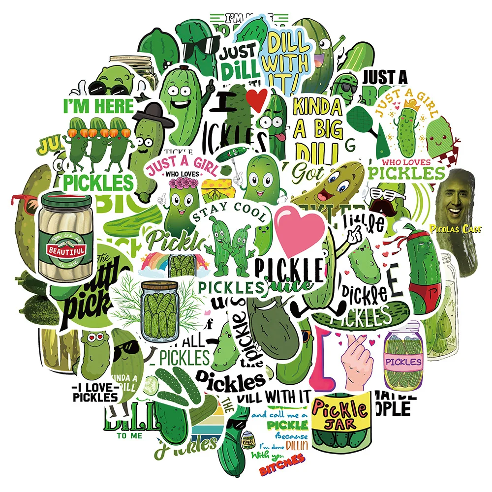 10/30/50 個グリーン漫画ピクルスキュウリ落書きステッカースーツケーススケートボードラップトップ荷物電話スタイリング DIY デカール