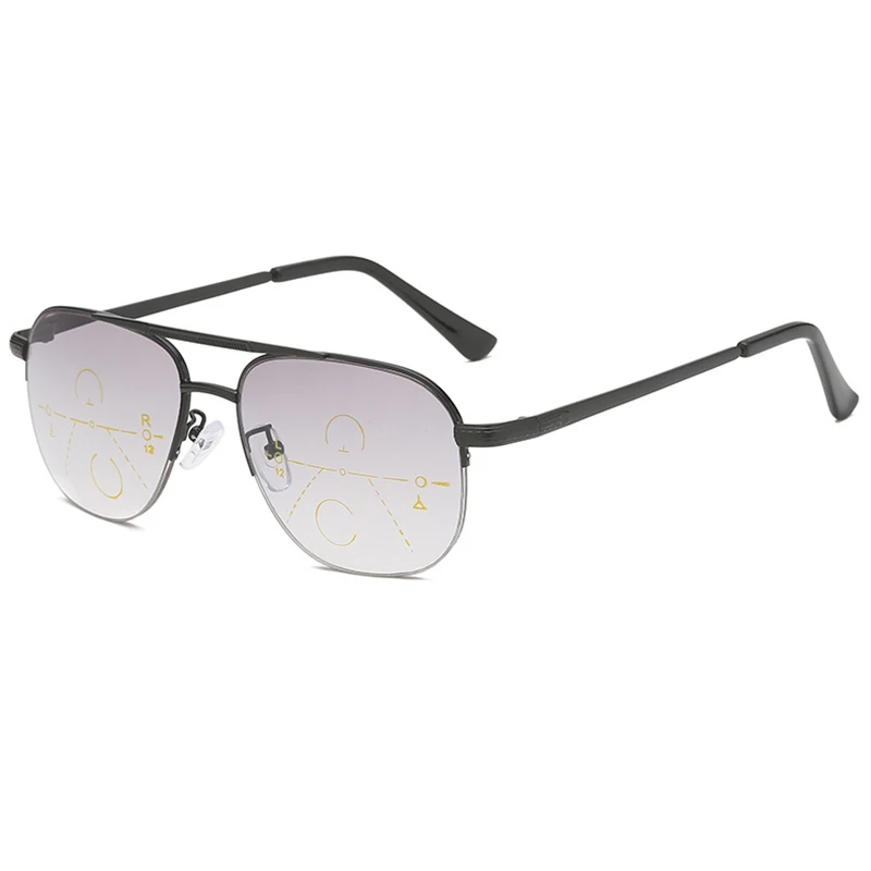 

New Men Double Bridge Semirim Anti Blue Light Progressive Reading Glasses Outdoor Look Near Far Multifocals Hyperopia Sunglasses