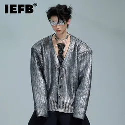 IEFB Men's Knit Jacket Casual Niche Brushed Glossy Thick V-neck Single Breasted Design Clothing Loose Streetwear Autumn 24E5186