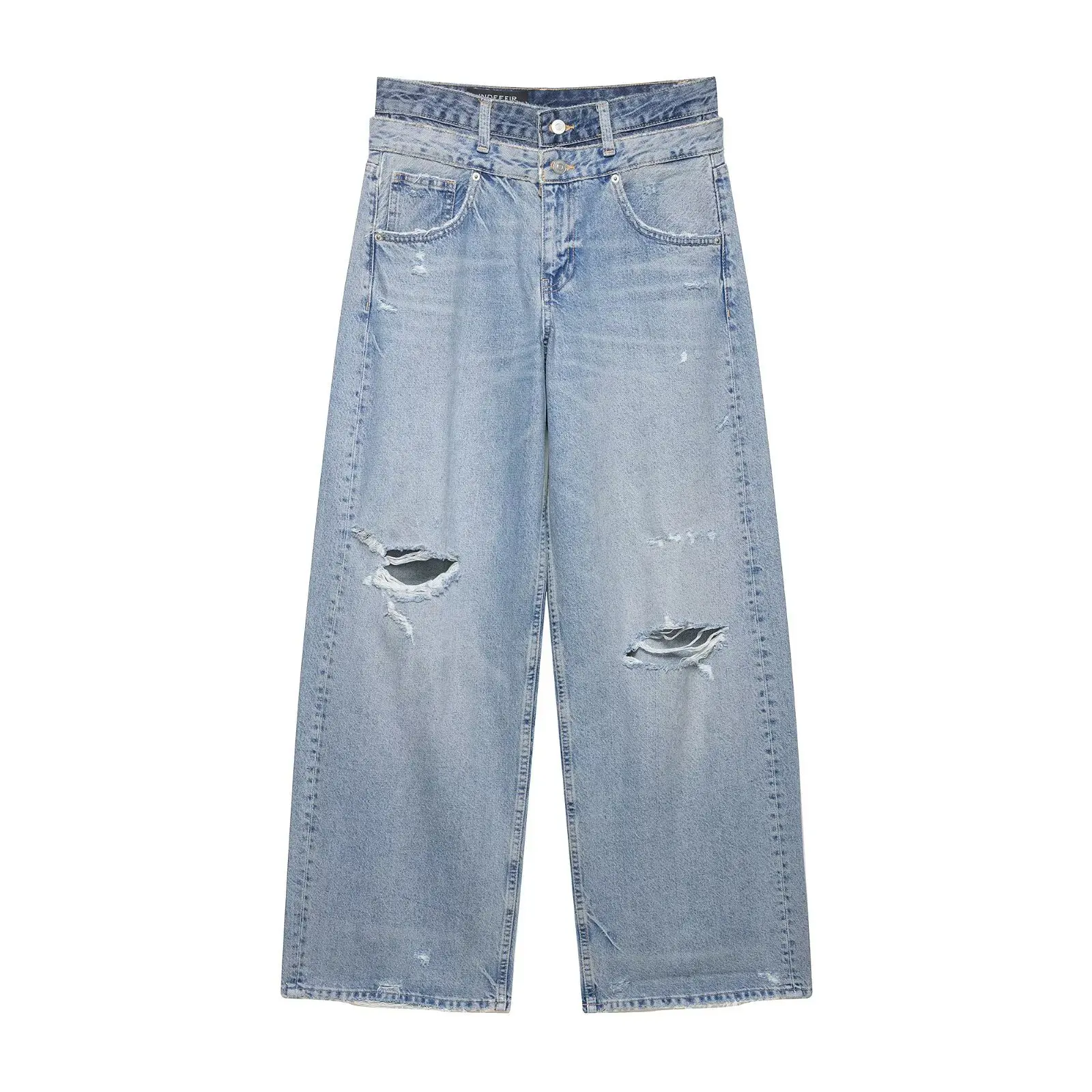 

Женские джинсы со средней талией, светло-голубые рваные джинсы с широкими штанинами, повседневные джинсовые брюки с высокой талией и эффектом потертости для повседневной носки RSLE