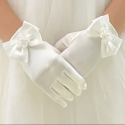 Guanti per bambini con fiore in raso dolce guanti bianchi per bambini guanti da sposa per bambina con fiocco guanti per bambini alla moda per bambini