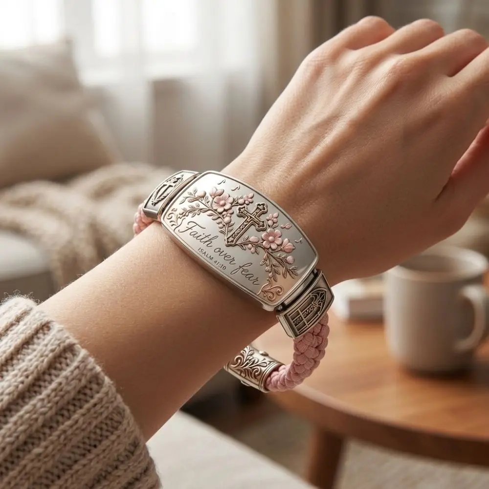 Faith Over Fear Faith Over Fear Bracelet Stainless Steel Bible Verse Cross Faith Bracelet Catholic Prayer Retro Style