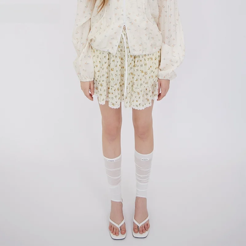 

MDNOTE Early Autumn Capsule Series Skirt Floral Print High Waist Cotton Casual Loose Fit A-Line Skirt in Beige