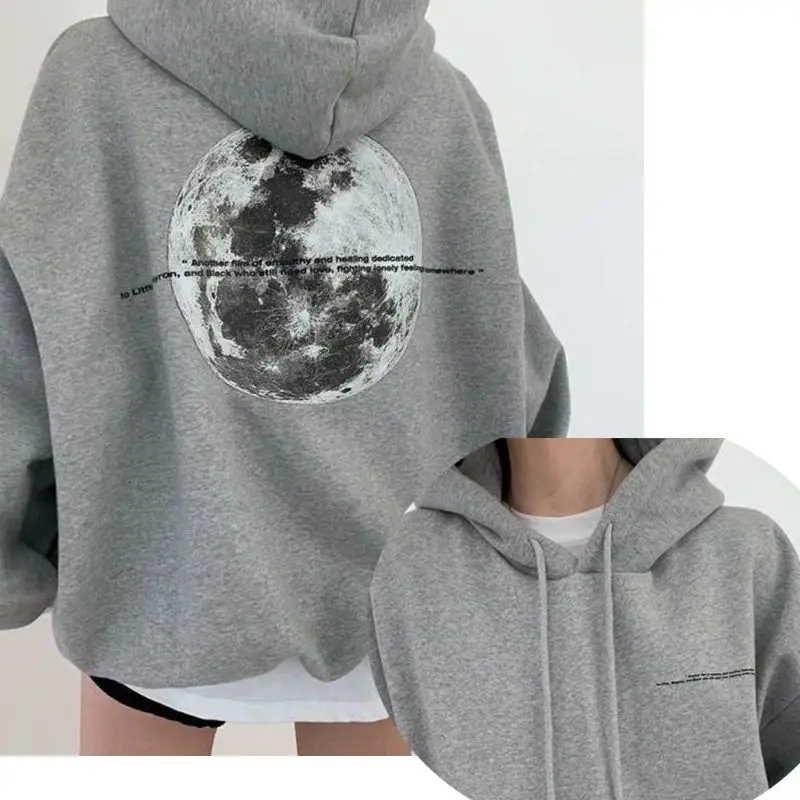 Plus Size Women\'s Hoodie Autumn and Winter Cotton Hooded Shirt Moon Print Print Long Sleeve Sweatshirt Women\'s Clothing