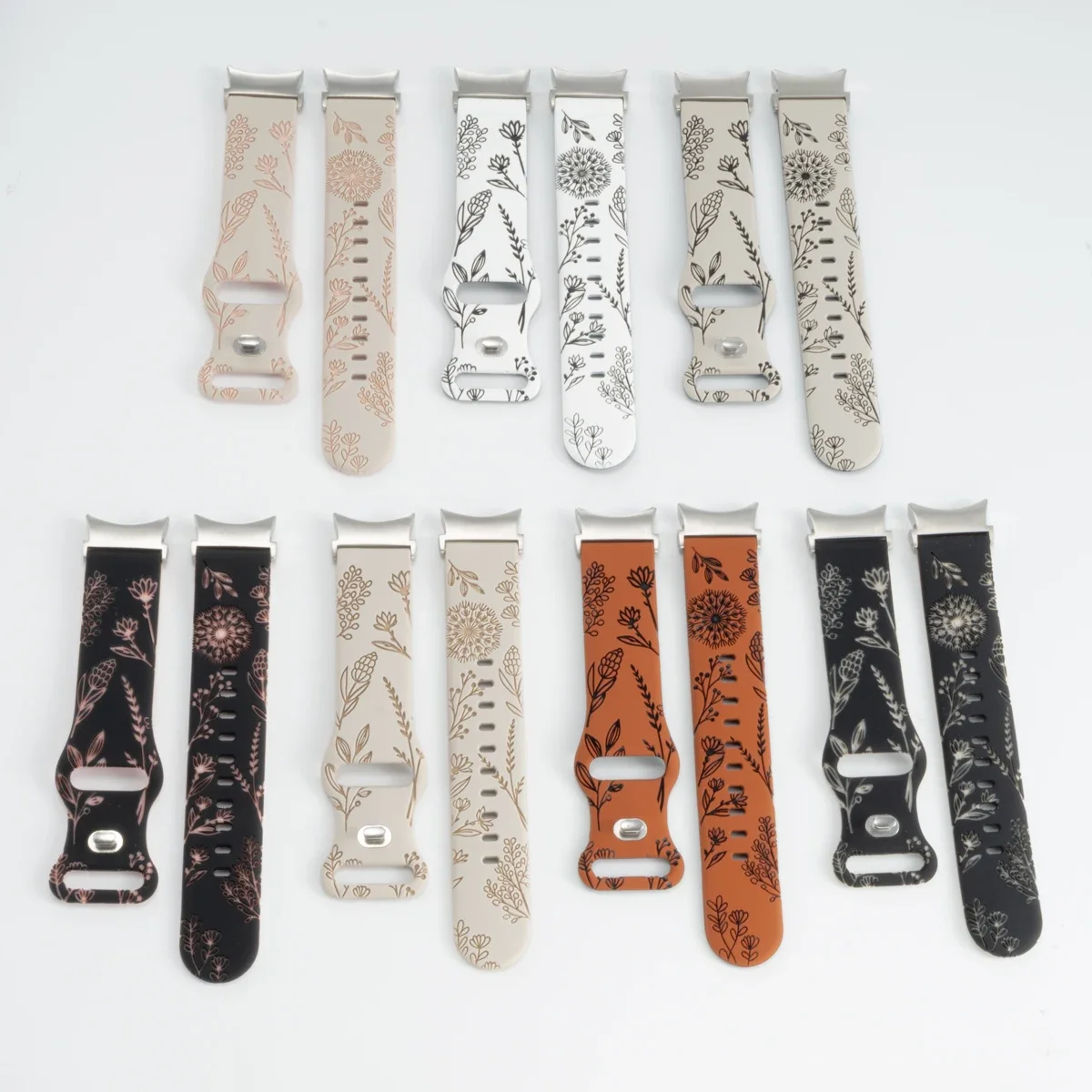 Pulseira de silicone sem lacuna para samsung galaxy watch 4/5/6/7 44mm 40mm pulseira de dente de leão gravada para galaxy watch 6 clássico 47mm