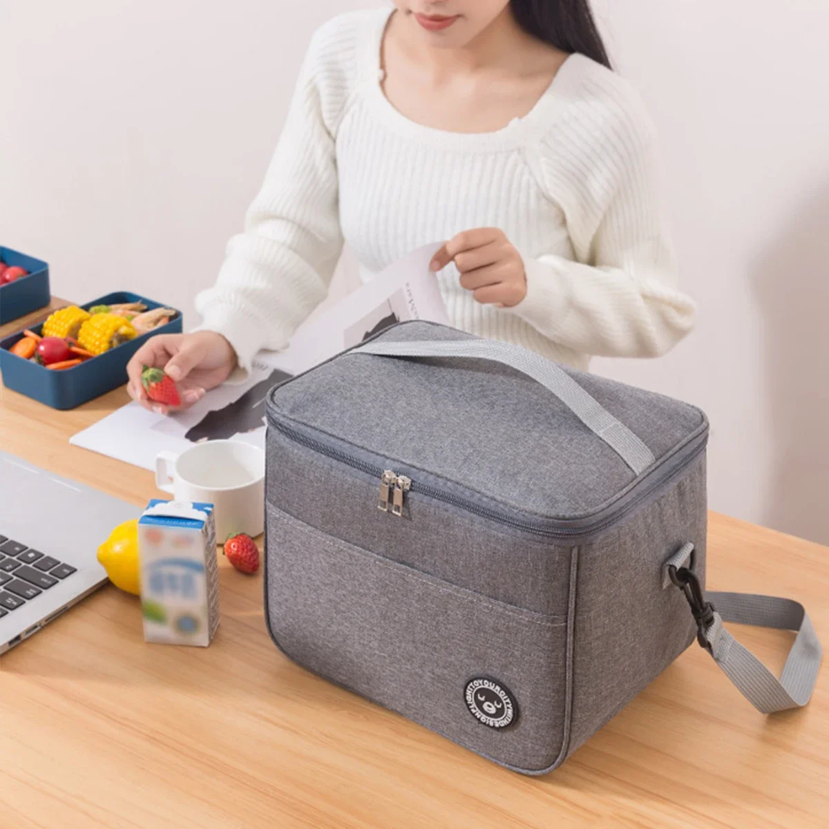 Isolierte Tasche, Lunchbox, Handtasche, quadratische Isoliertasche, verdickte Bento-Tasche aus Aluminiumfolie, für Büroangestellte, Studenten zum Mitnehmen von Speisen, L – Detail 13