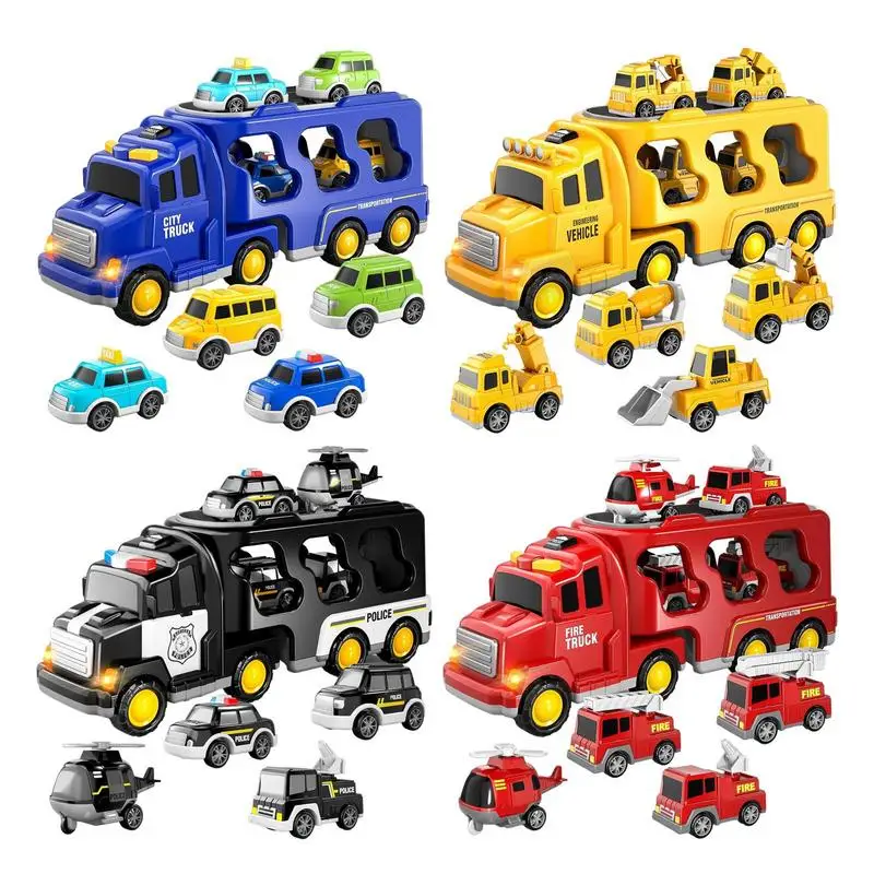 Toy Car Truck For Boys 7 In 1 Boys Small Simulation Children Indoor Transport Car Toy With Flashing Lights 1 To 5 Years Old Boys