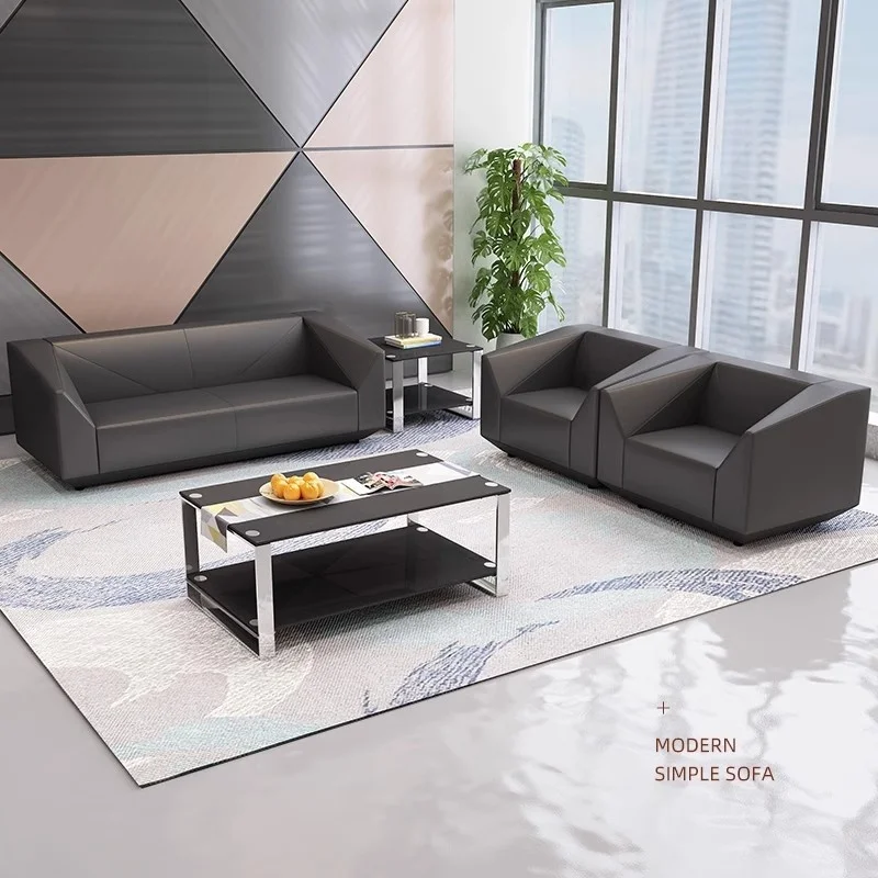 Customized Genuine Leather Office Set Modern Simple Business Guest Reclining Feature Metal Frame For Office Reception Area