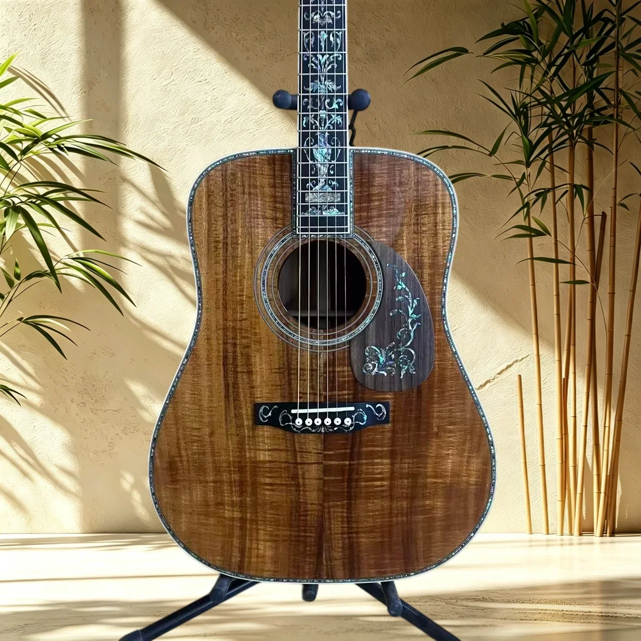 D45 41 Inch D Body All Solid Koa Acoustic Guitar Ebony Fretboard Vine Abalone Inlay Gloss Wood Grain Fingerstyle Singing Hot