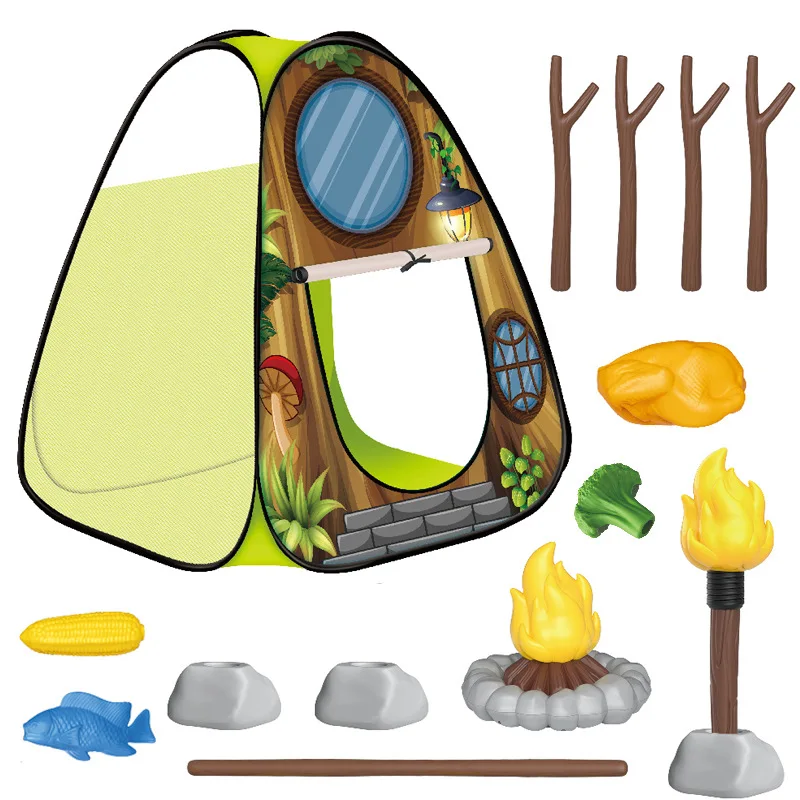 子供用テントキャンプセット、幼児用おもちゃ（男の子向け）、焚き火付きキャンプおもちゃ、屋内外兼用ごっこ遊び、サウンドライトモデル