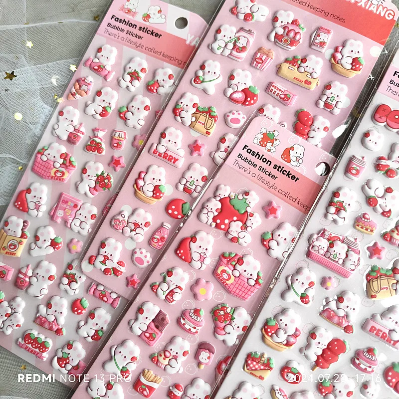 

3D-наклейки «Розовый кролик с клубникой», 25 шт., объемные водонепроницаемые стикеры для девочек, для поощрения, для скрапбукинга, декора телефонов