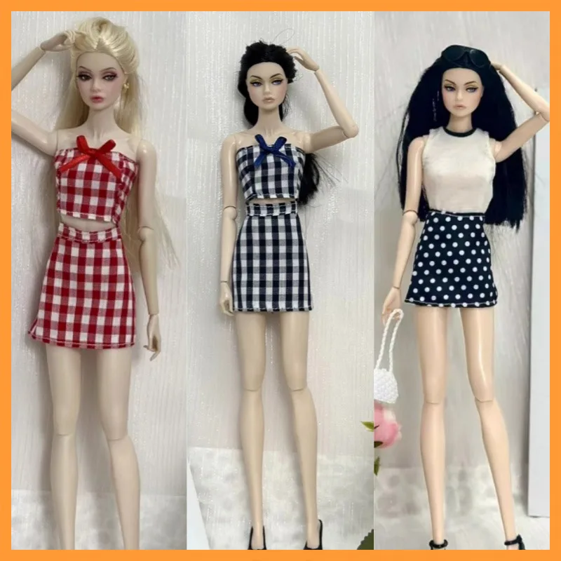 

1/6 Scale Color Blocked Knitted Vest Polka Dot Color Blocked Checkered Clothing Set Fit 30CM Barbi Action Figure Model Toys
