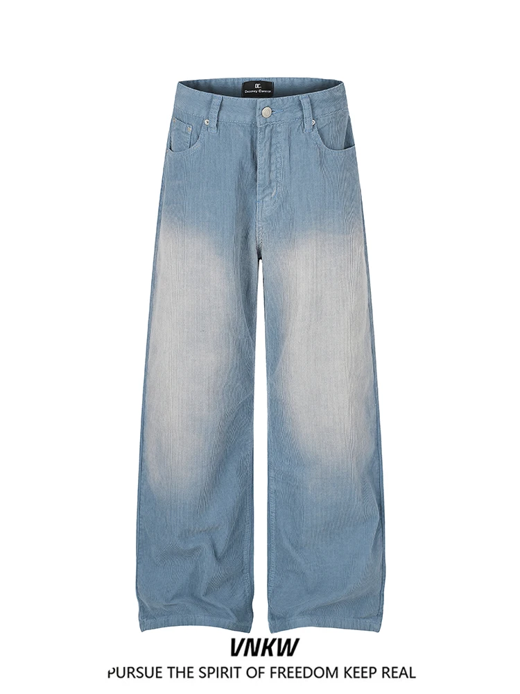Calças Jeans Vintage Estilo Americano Unissex de Perna Reta, Design Solto, Comprimento Total, Perna Larga, Lavadas, Estilo Hi...