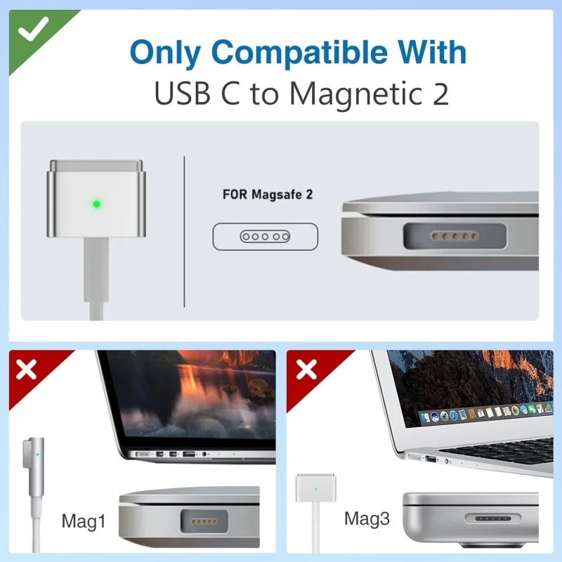 Do MacBooka 45W 60W 85W PD Kabel do szybkiego ładowania USB-C do Magsafe 2 T-Head Kabel zasilający Magnetyczna adsorpcja Automatyczna długość 1,8M