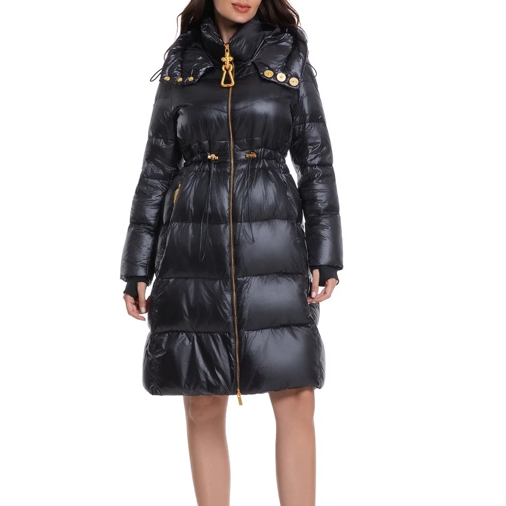 

2025 Winter Women's Down Jacket, PU Coated, Zippered, Thickened, Warm, Hooded Parka, Y2K New, High Quality Long Down Jacket bra