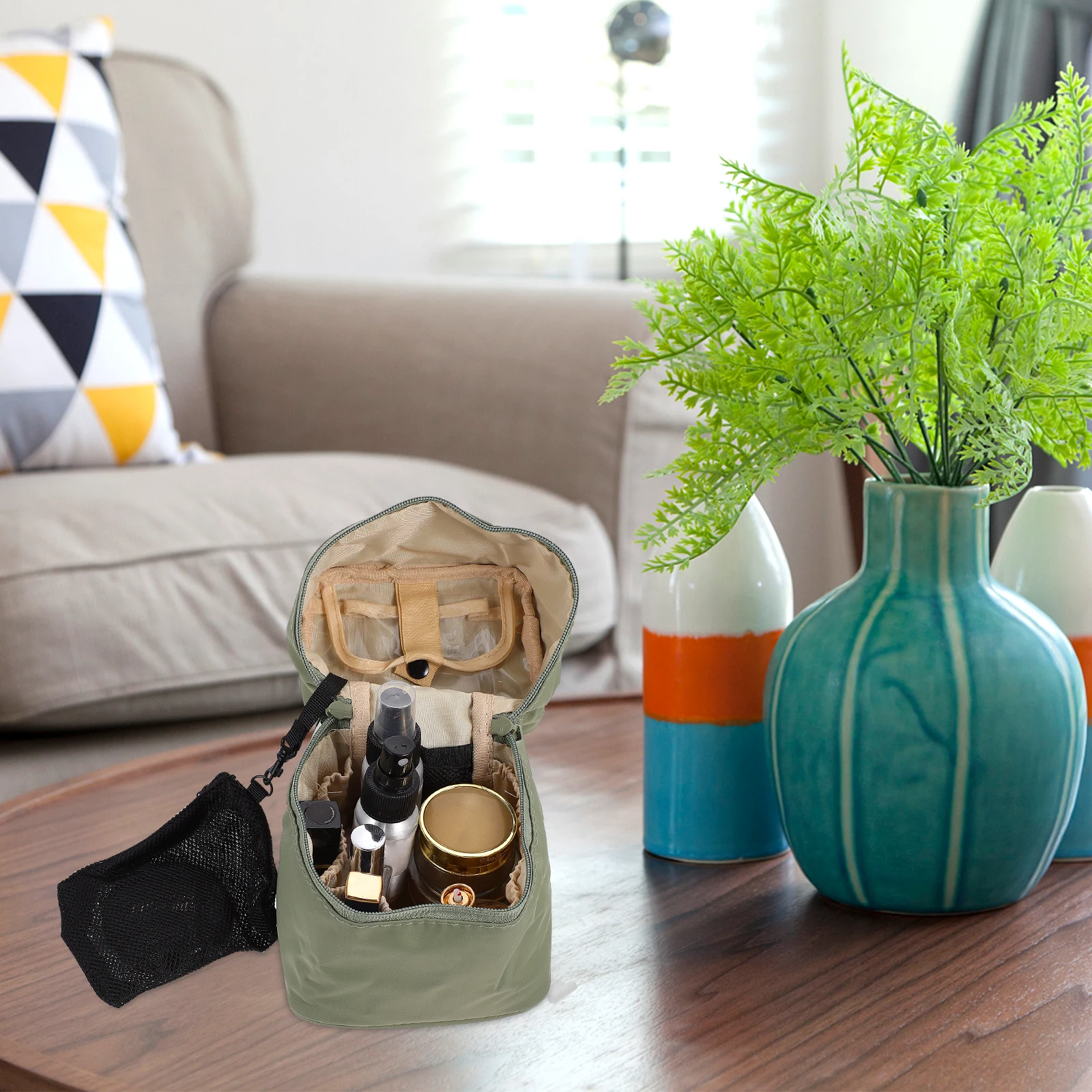 

Portable Makeup Bag Travel Toiletry Bucket Style Large Capacity Nylon Cylinder Shaped ganizer For Cosmetics Jewelry Storage Home