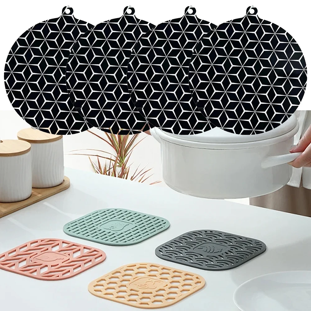 4Pcs Induction Cooker Mat Heat Resistance Scratch Protection Round Silicone Induction Hob Protector Mat Table Decoration