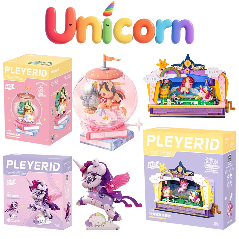 

Unicorn Building Blocks Theater Stage Pony Assembling Model Toys Desktop Decoration Puzzle Birthday Gifts for Boys and Girls