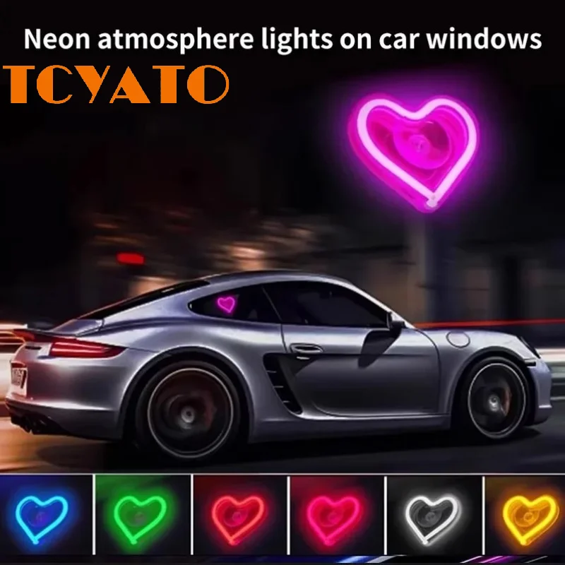 

TCYATO Heart-shaped LED neon ambient light for the car, remote control USB, multi-color rear window, interior -shaped decoration