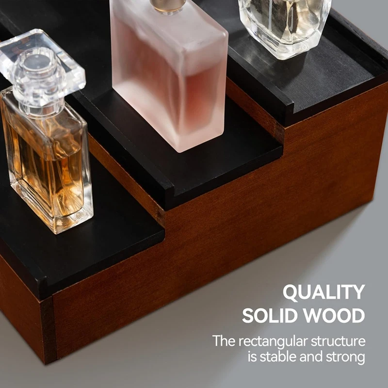 Wooden Cologne Organizer Shelf for Men Dresser, 3 Tier Display Stand with Drawer Storage Organizer Tray with Compartment-A46I
