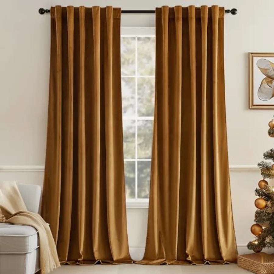 

Velvet Curtains 108 inches - Luxury Blackout Curtains for Bedroom Living Room Thermal Insulated Super Soft Window Drapes Rod Po