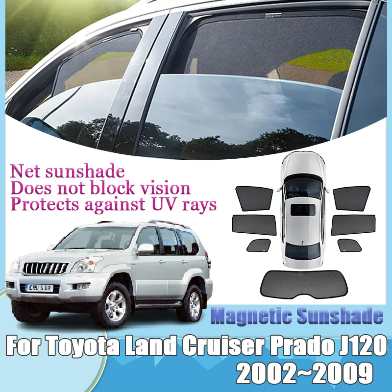 For Toyota Land Cruiser Prado J120 2002-2009 Mesh Magnetic Sunshades Windshield Window Cover Visors Tools Parts Auto Accessories