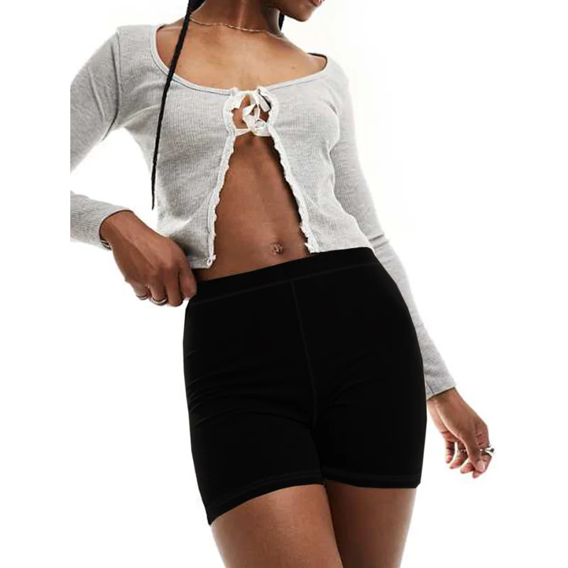 

.Regular Fit Solid Black Shorts for Women 2026 Elastic Waist Casual Office Slimming Daily Pants