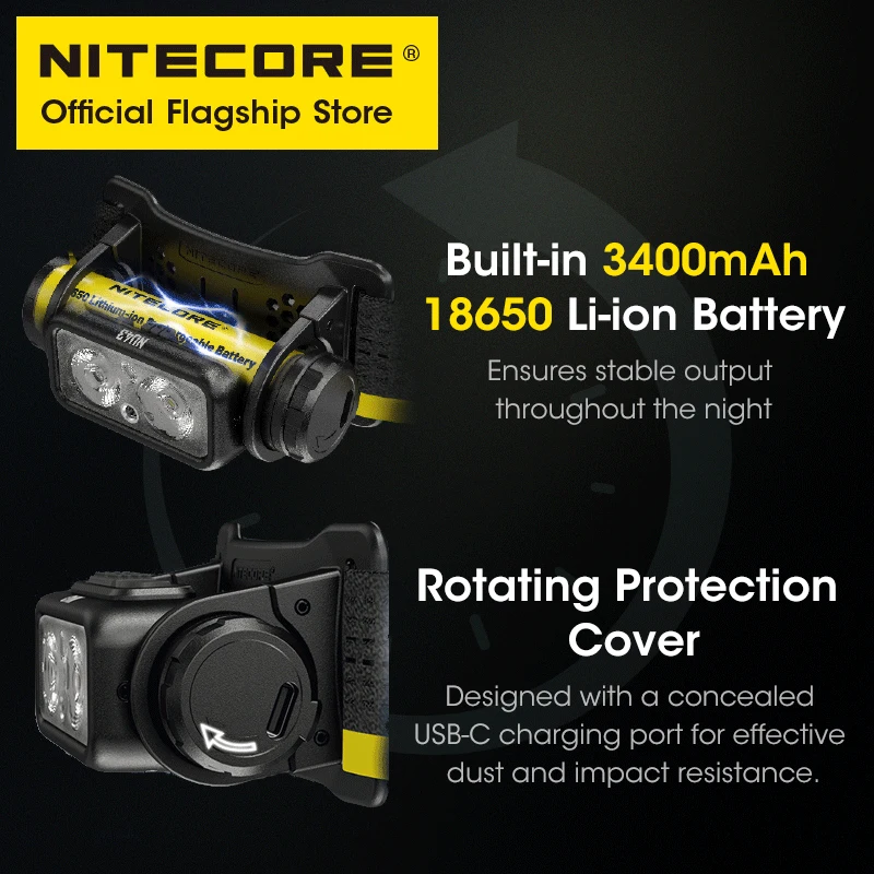 NITECORE NU43 USB-C Rechargeable Headlamp 1400 Lumens for Trail Running LED Work Light Fishing Trekking, Built in 18650 Battery