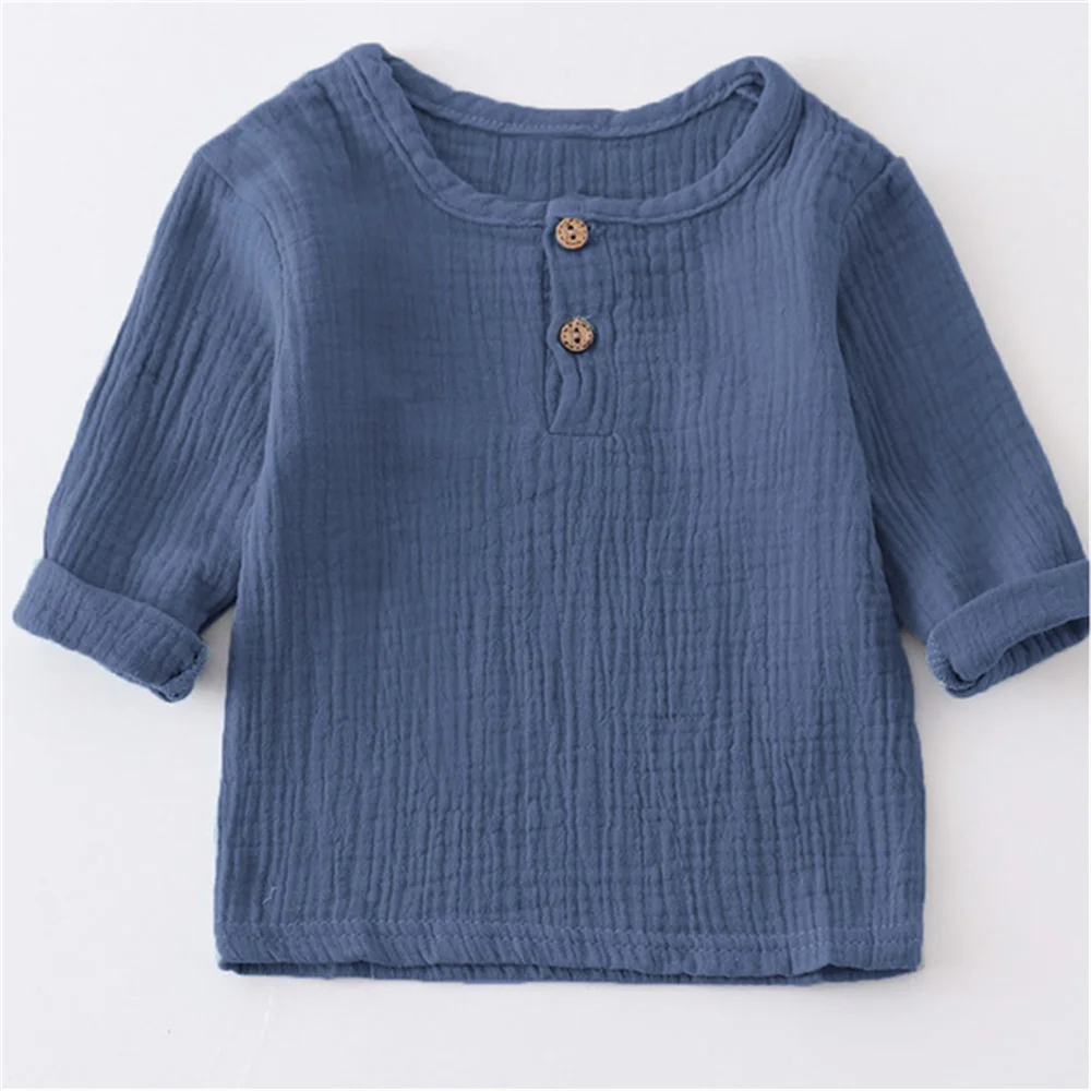 Children T Shirts Fashion Linen Pleated Boys T-shirt Child T-shirtS 2023 Summer Baby Boys Girls T-shirt Kids Clothes