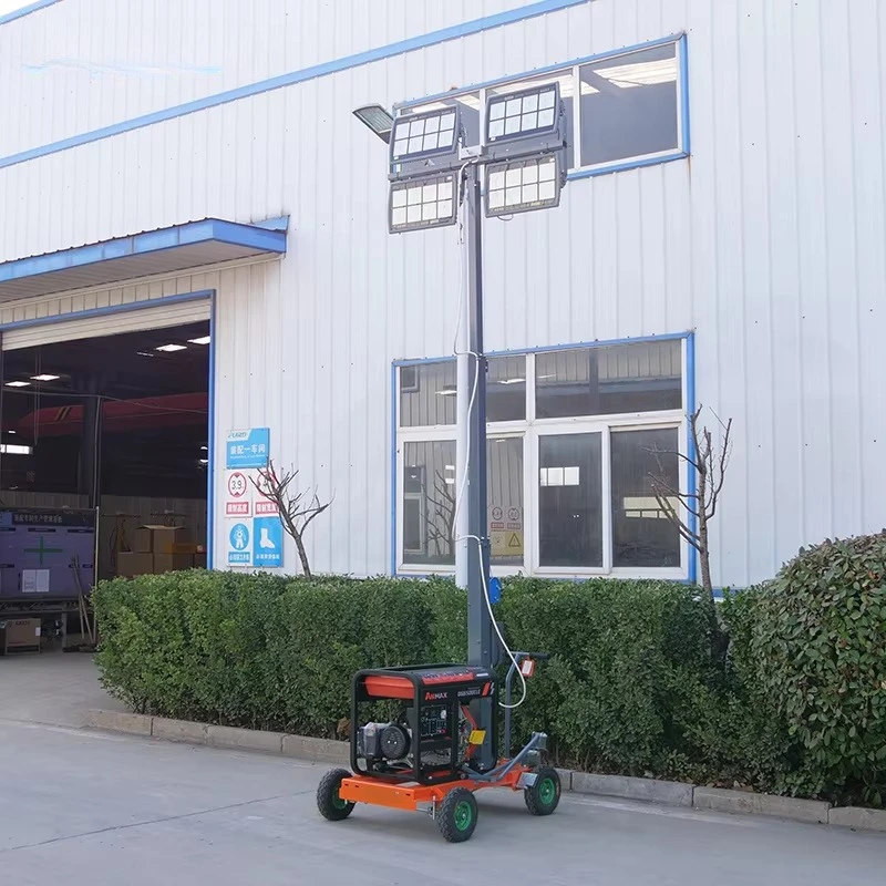 Mobile LED Light Tower with Diesel Generator 4*400 Portable Telescopic Mast Outdoor Construction Site Flood Light Plant