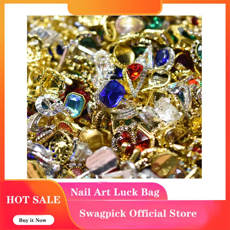 100PCs Random Mixed Glitter Nail Charm 3D Nails Rhinestones Nail Art Decorations Jewelry Crystal Diamond Nail Supplies Wholesale