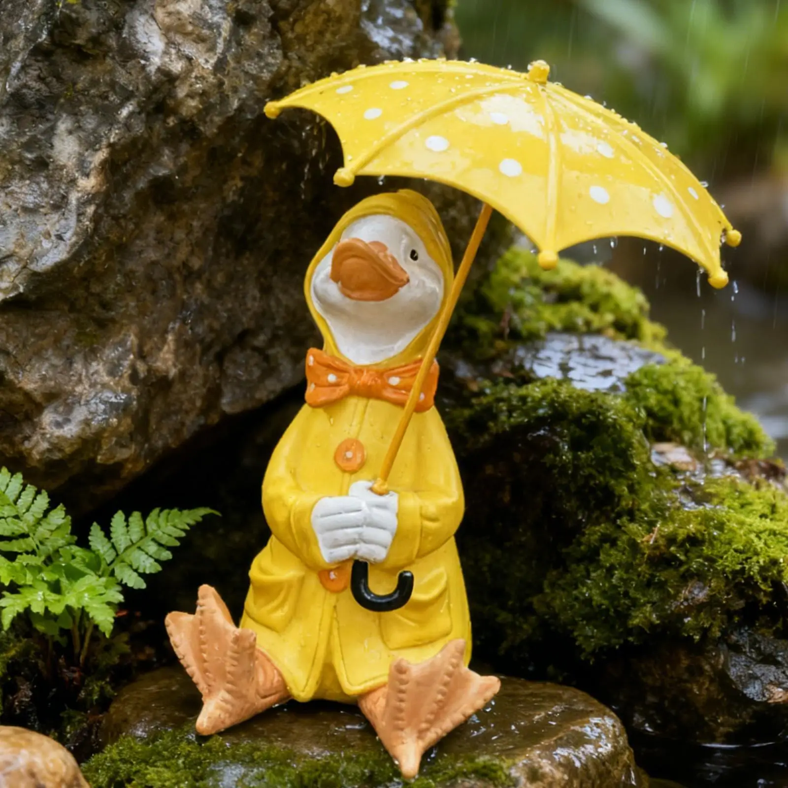 Resin Duck Holding Umbrella Figurine Garden Sculpture Decor for Pond Yard Lawn Patio Corridor Display