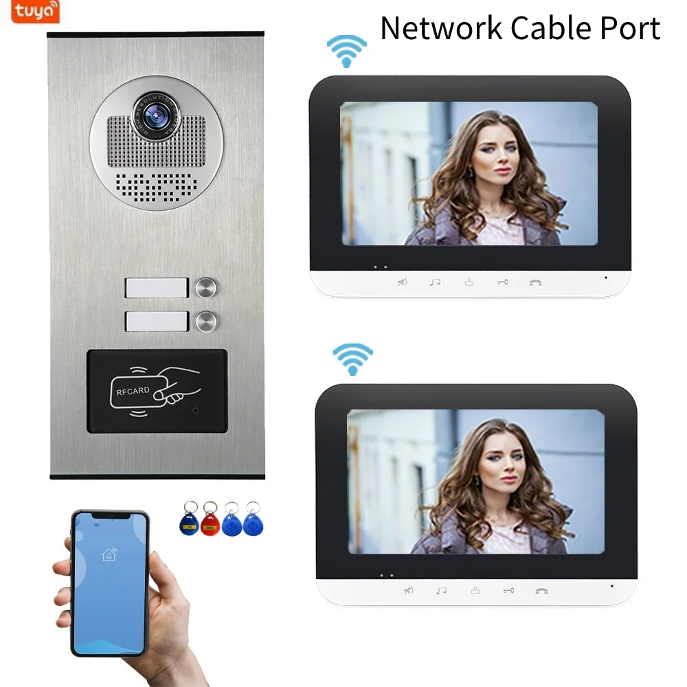 

Tuya Smart WIFI Video Intercom For 2/3 Units Apartment APP Control 7"Touch Monitor Wifi Video Door Phone Doorbell Kit