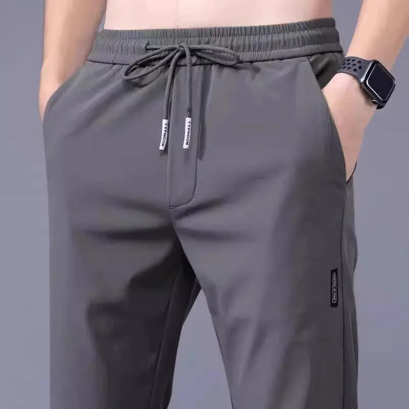 Ultra-Thin Ice Silk Men's Casual Pants Loose Straight Leg Quick-Drying Elastic Waist Summer Wear Comfortable Breathable