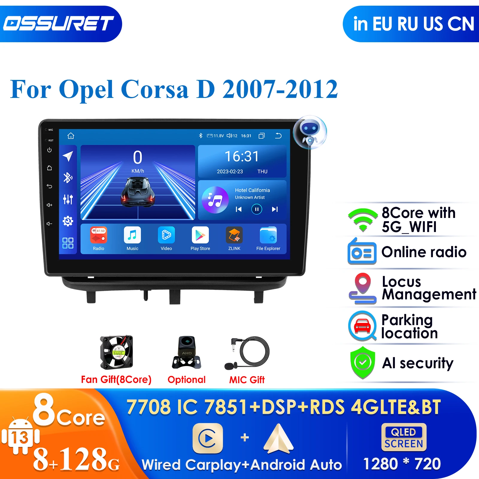 

9-дюймовый автомобильный радиоприемник DSP 2din Android для Opel Corsa D 2007-2012 хэтчбек Ван Navi GPS Carplay Auto 4G WIFI AI Интеллектуальный плеер