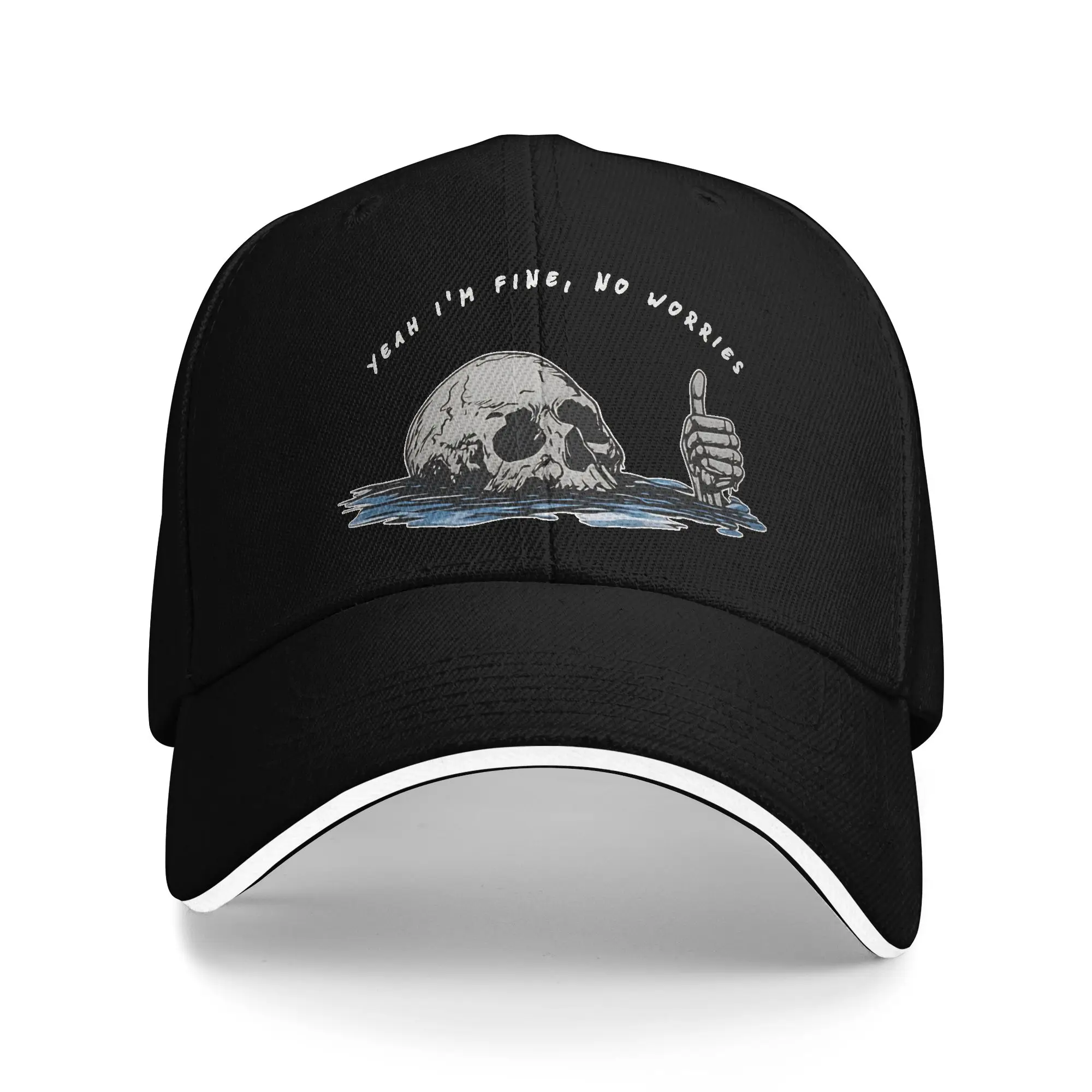 Summer New Baseball Cap Yeah Im Fine No Worries Funny Skull Outfit For Unisex Golf Hat Casual  Snapback Cap Adjustable Fit