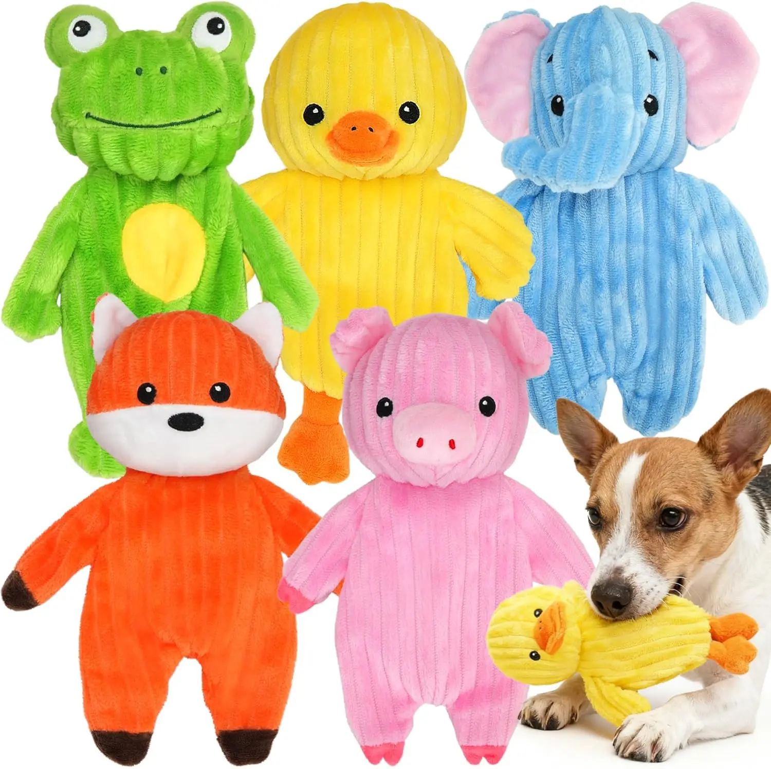 

5 Pack Plush Squeaky Dog Toys, No Stuffing Crinkle Animals for Small Medium Large Dogs