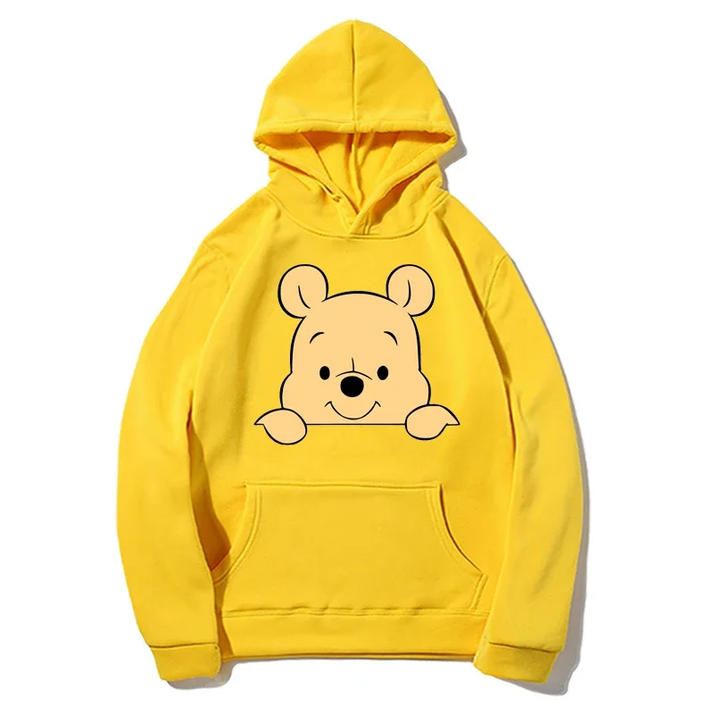 Disney hoodie winnie o pooh primavera e outono moletom moda jaqueta pulôver manga longa roupas de rua solta com capuz