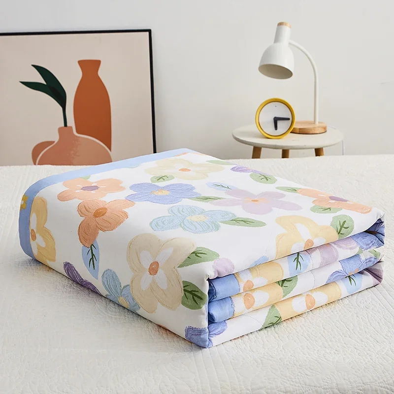 

Colorful Flower Patterns Quilt Skin Friendly Cotton Thin Comforter Home Bedroom Decor for Kids Boys Girls Machine Washable