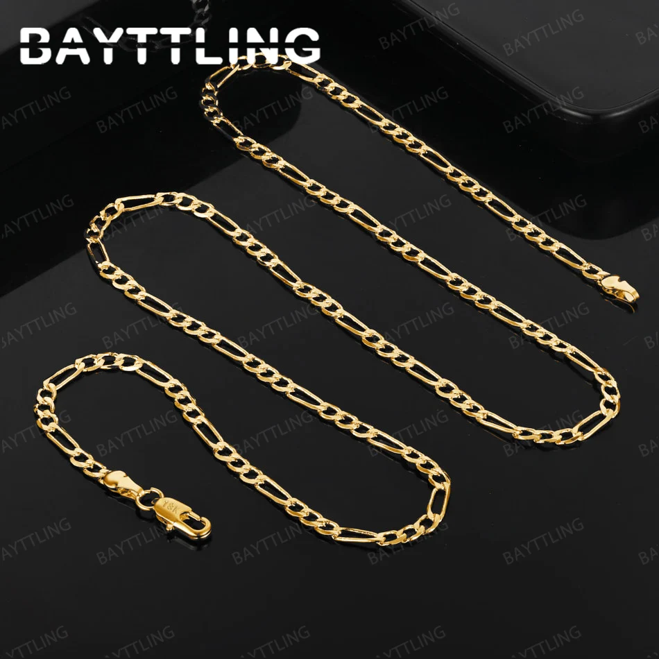 

925 silver 18K gold 4mm figaro chain necklace for men and women party accessories jewelry gift
