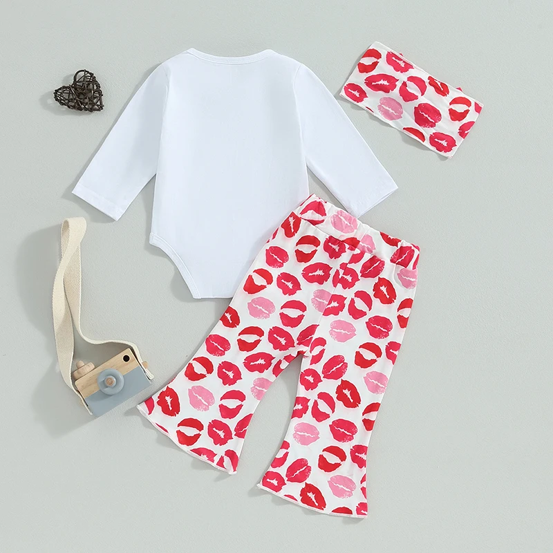 Newborn Baby Girl Valentine s Day Outfits Letter Print Romper Sweatshirt Heart Flare Pants Set Toddler Fall Clothes