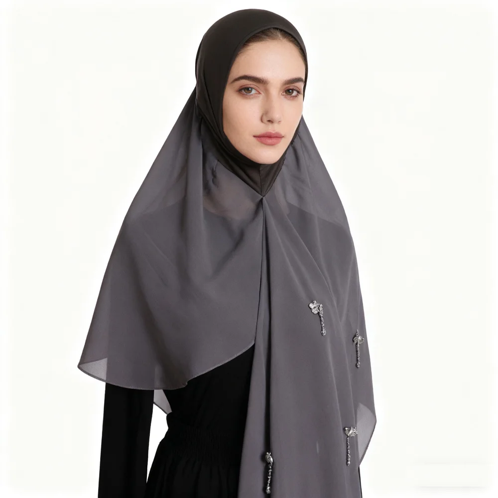 

Мгновенный хиджаб, тюрбан, шарф, мусульманская женская шаль с бриллиантами, трикотаж, цельный головной убор, платок, повязка на голову, исламский Mujer 175*70 см