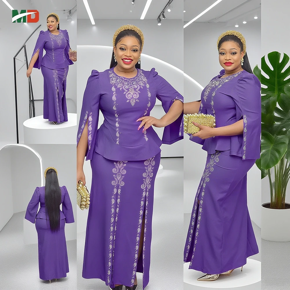 

MD African 2PCS Set Bubu Skirt Suits Plus Size Turkey Wedding Party Dresses For Women Luxury Oversize Dashiki Diamon Maxi Gown