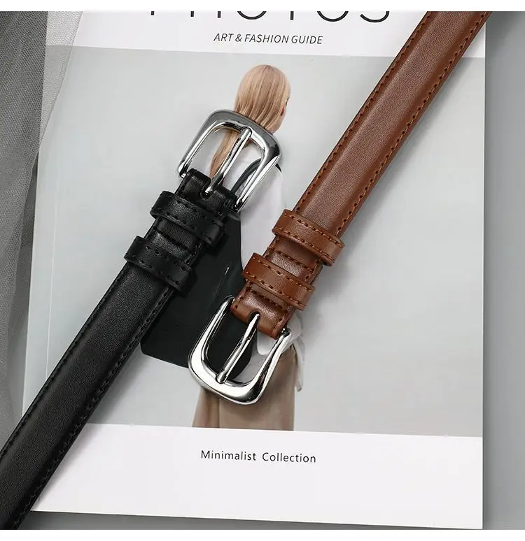 1 stücke frauen Gürtel Mode Pin Schnalle Dünnen Gürtel Echte Luxus Weichen Gürtel Frauen mit Cargo Hosen Jeans gürtel Schwarz PU Leder Gürtel – Detail 8