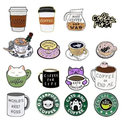 Coffee Enamel Pins Custom Astronaut Cup Dog and Cat Drink Club Brooches Lapel Badges Cartoon Jewelry Gift Wholesale